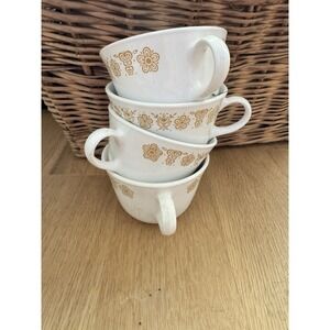 Set Of 4 Butterfly Gold Corelle Teacup Short Coffee Cup Pyrex Vintage